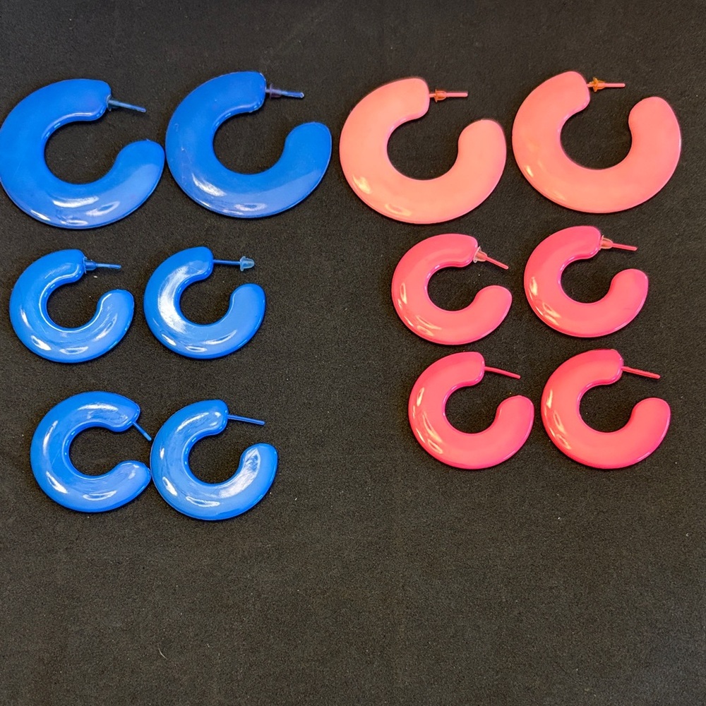 💕5/25💕6 Pairs Set of Blue and Pink Hoop Earrings